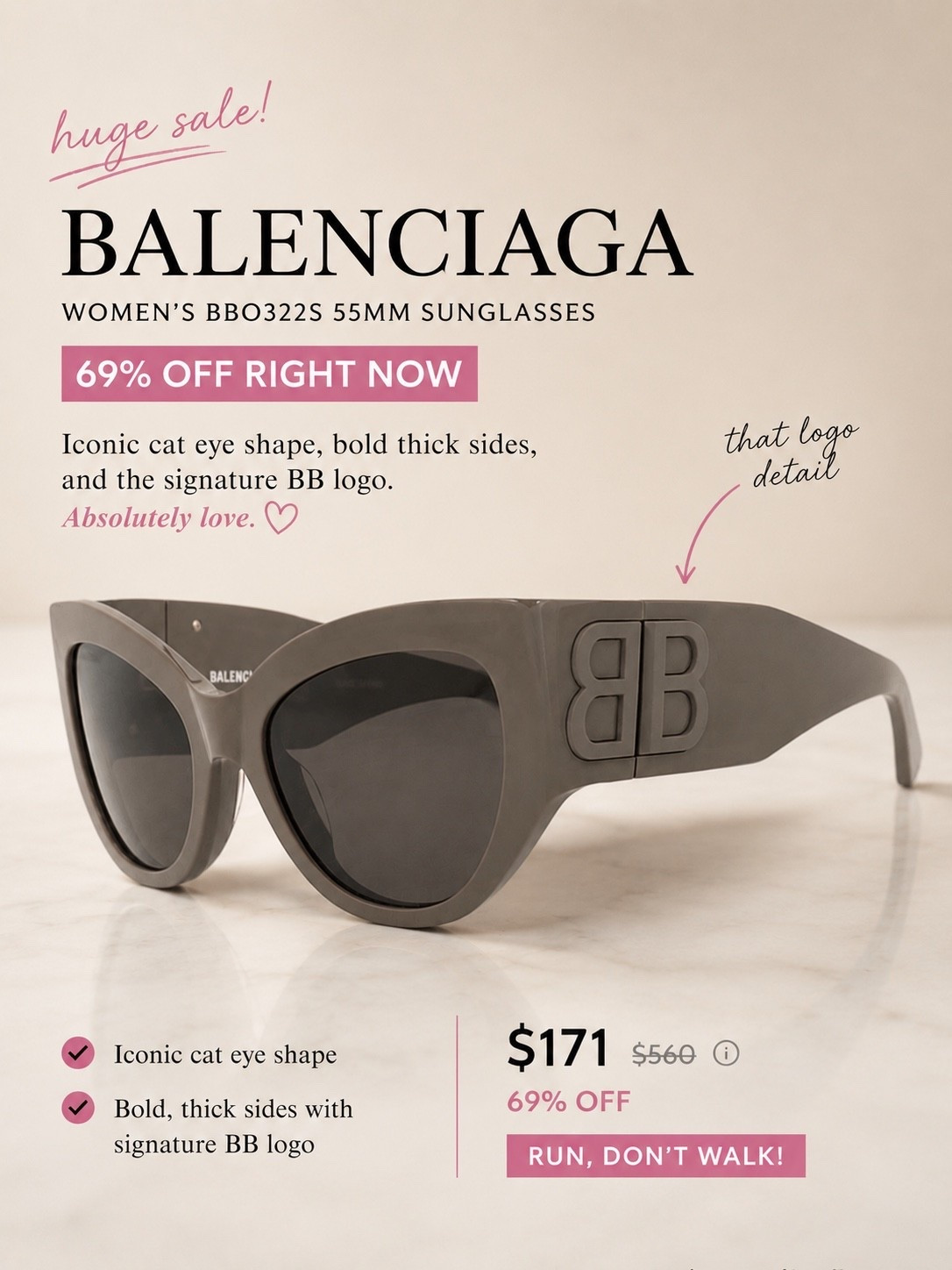 Live the cat eye and ultra thick sides ￼#Balenciaga #Sunglasses #SummerFashion #DesignerSunglasses #BalenciagaSunglasses ￼

#LTKSeasonal #LTKSwim #LTKTravel