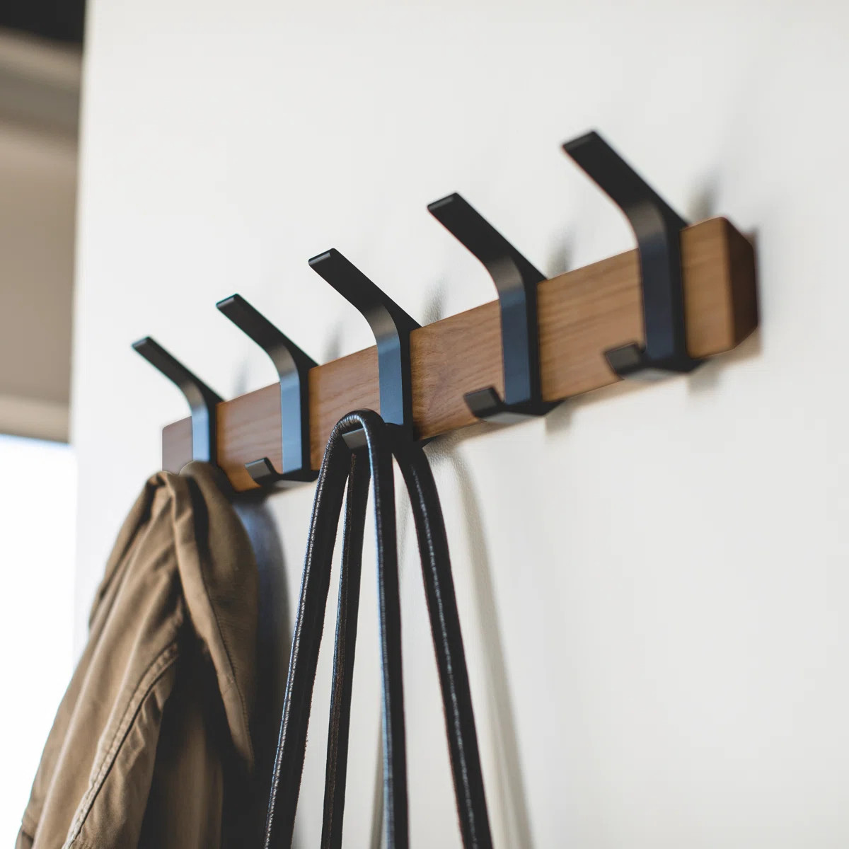 Yamazaki Home Wall-Mounted Coat Hanger, Steel + Wood | Wayfair North America