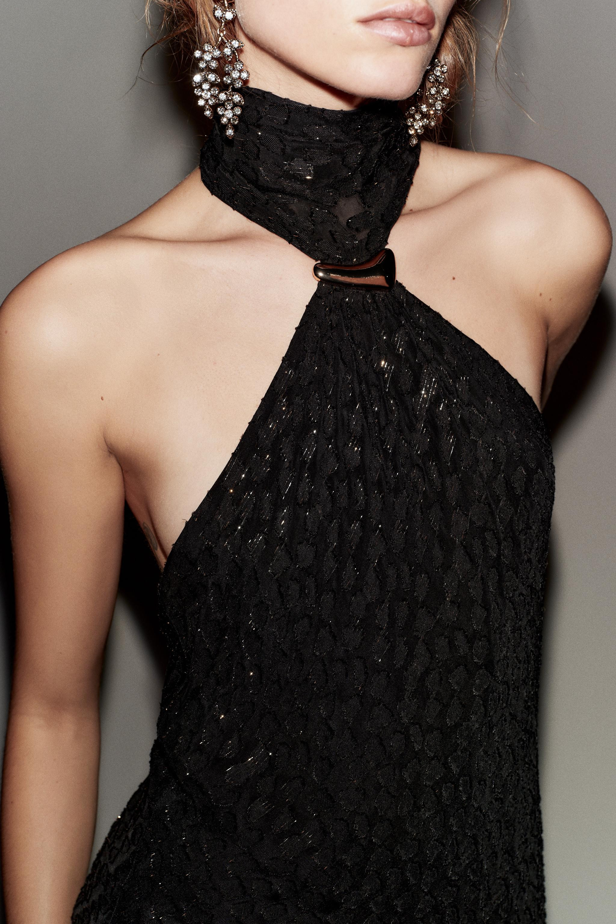 METALLIC THREAD TRIM HALTER TOP | Zara US