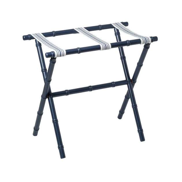 Resort Bamboo Luggage Rack - Navy/Navy Classic Stripes | Cailini Coastal