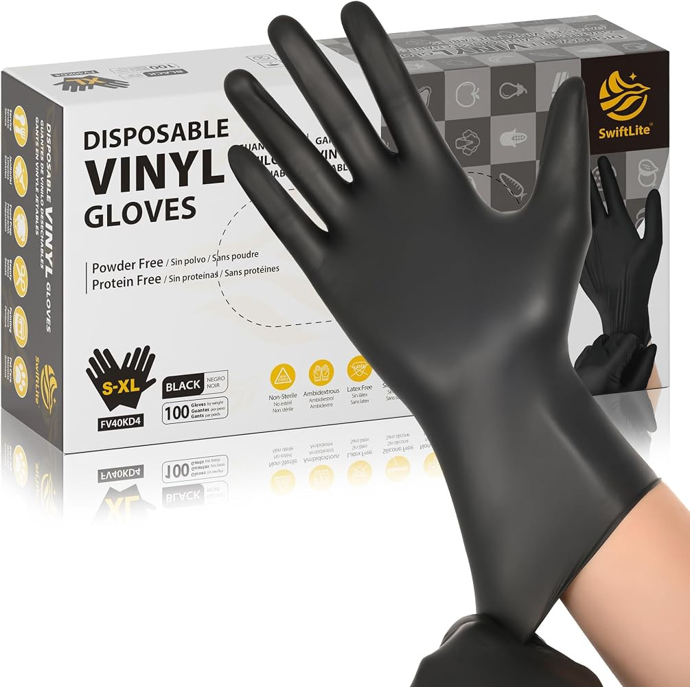 Black Vinyl Gloves, Food Grade Gloves Disposable Latex Free & Powder Free, Guantes for Cleaning C... | Amazon (US)
