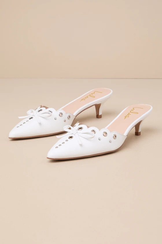 Cerine White Studded Pointed-Toe Mule Pumps | Lulus
