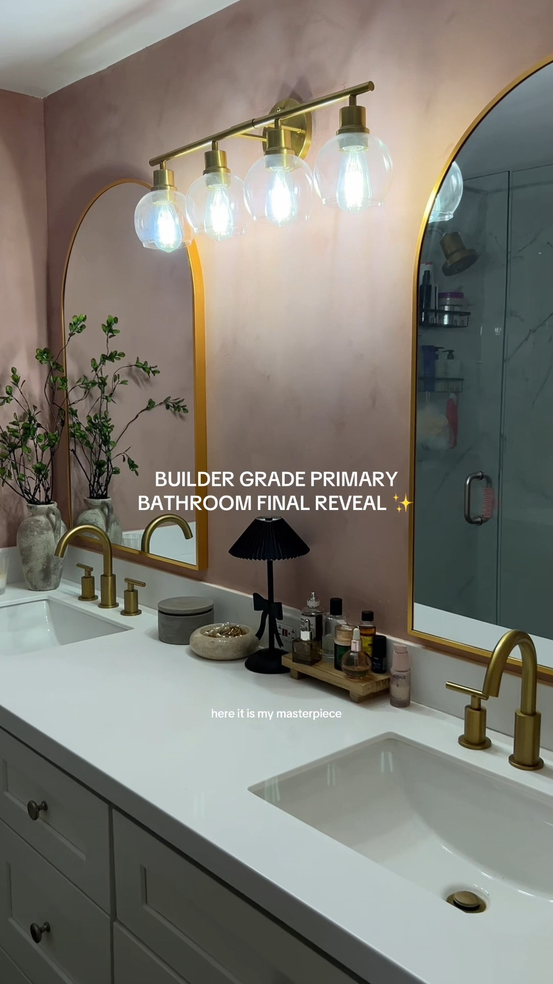 From builder grade to organic modern custom made 🤩 my primary bathroom before and after!! Having a pink bathroom was my dream, and I just about finished this diy home project!!

The limewash paint gave it the textured organic feel I was looking for, and the gold fixtures tie it all together

Linking as many things as I can from this primary bathroom transformation!

#LTKFindsUnder50 #LTKHome