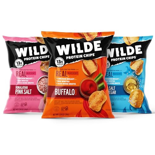 WILDE Protein Chips Variety Pack, Protein Snacks, Keto Chips, Made with Real Ingredients, 1.34oz Bags (Pack of 9) - Contains; Buffalo, Himalayan Pink Salt, Sea Salt & Vinegar | Amazon (US)