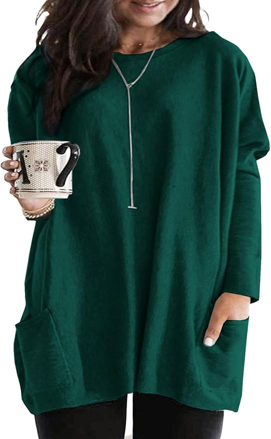 Eytino Womens Plus Size Long Sleeve Tops Crewneck Lightweight Sweatshirt Loose Casual Oversized T... | Amazon (US)