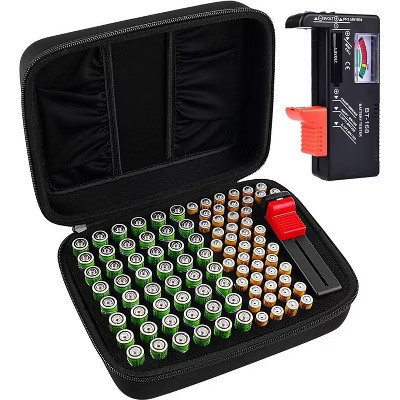 Etokfoks Hard Battery Organizer Storage Case Holds 96 Batteries 48 AA 48 AAA with Tester Foam Slots Waterproof Shockproof Compact | Target