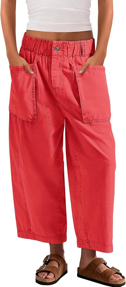 Yanekop Womens Wide Leg Capri Pants Barrel Casual Baggy Cropped Harem Pants | Amazon (US)