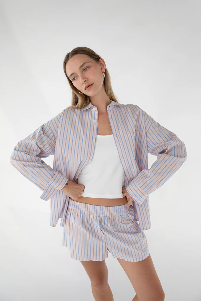 STRIPED COTTON POPLIN BOXER SHORT | OAK + FORT