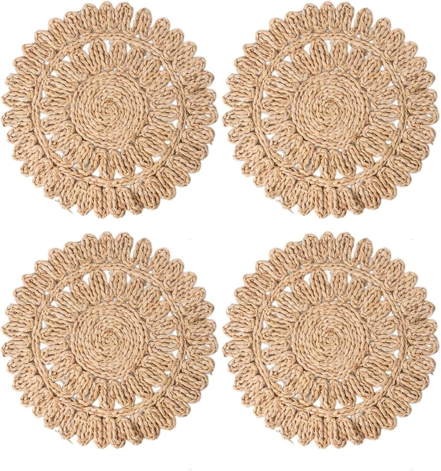 13.8" Round Corn Husk Placemats | Boho Woven Rattan Table Mats | Natural Spring Farmhouse Plate C... | Amazon (US)