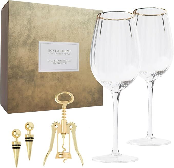 The Bamboo Abode Wine Glass Set (Clear) | Unique Christmas Gift for Women | White Elephant Presen... | Amazon (US)