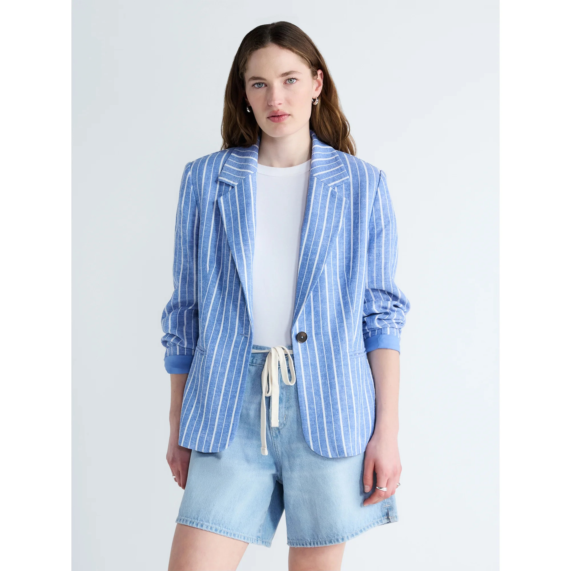 Free Assembly Women's and Women's Plus Linen-Blend Single Breasted Blazer, Sizes XS-4X | Walmart (US)