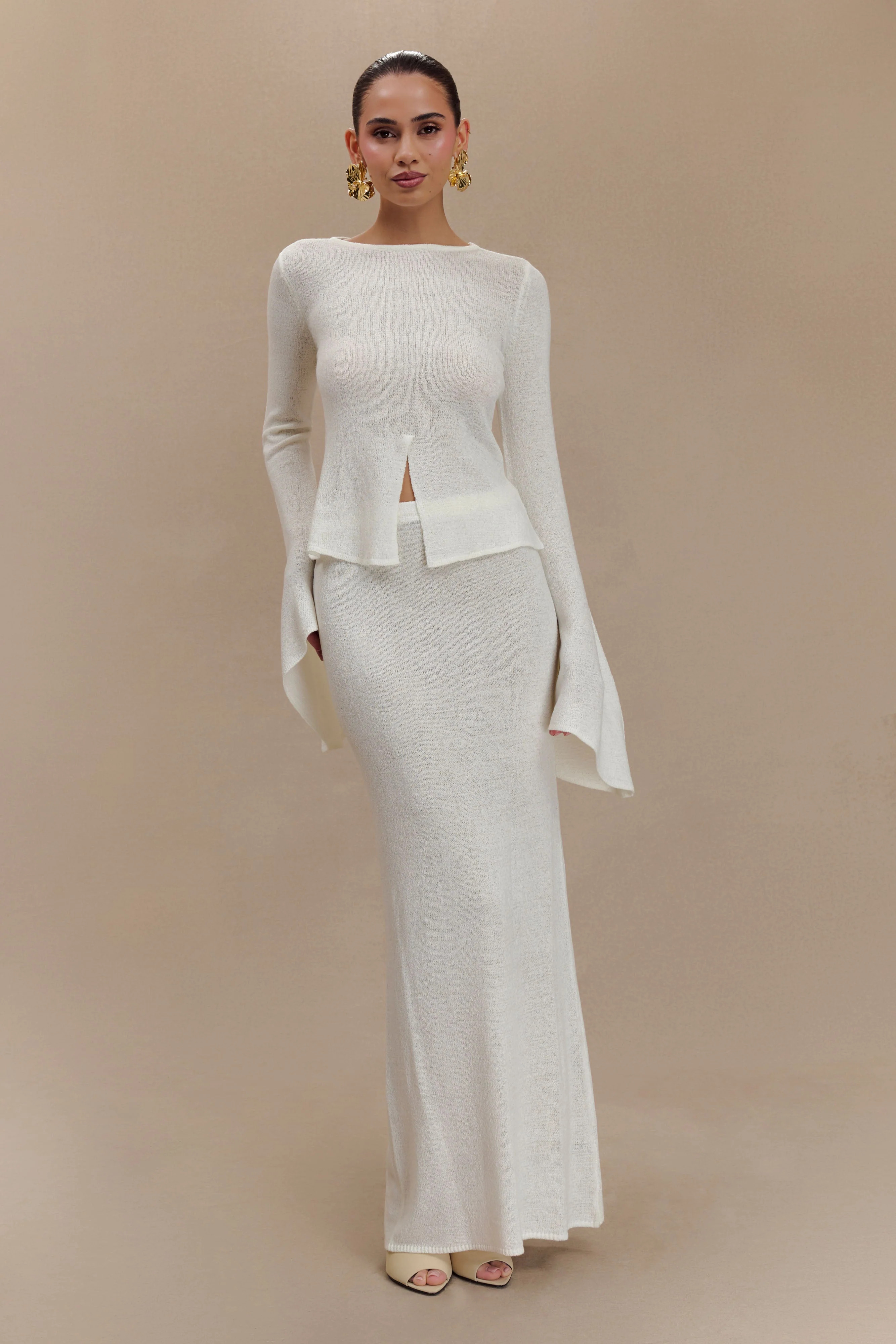 Phoebe Knit Maxi Skirt - Ivory | MESHKI US