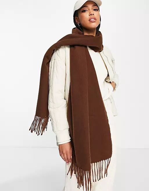 ASOS DESIGN supersoft scarf with tassels in chocolate | ASOS (Global)