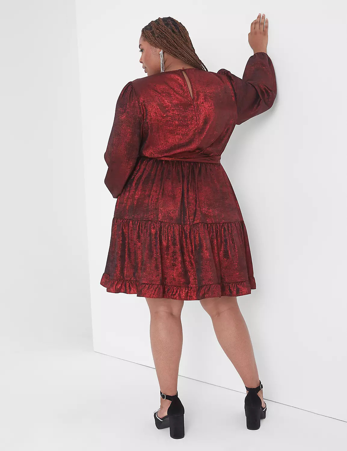 Blouson-Sleeve Belted Fit & Flare Dress | LaneBryant | Lane Bryant (US)