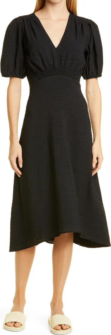 Textured Puff Sleeve Midi Dress | Nordstrom