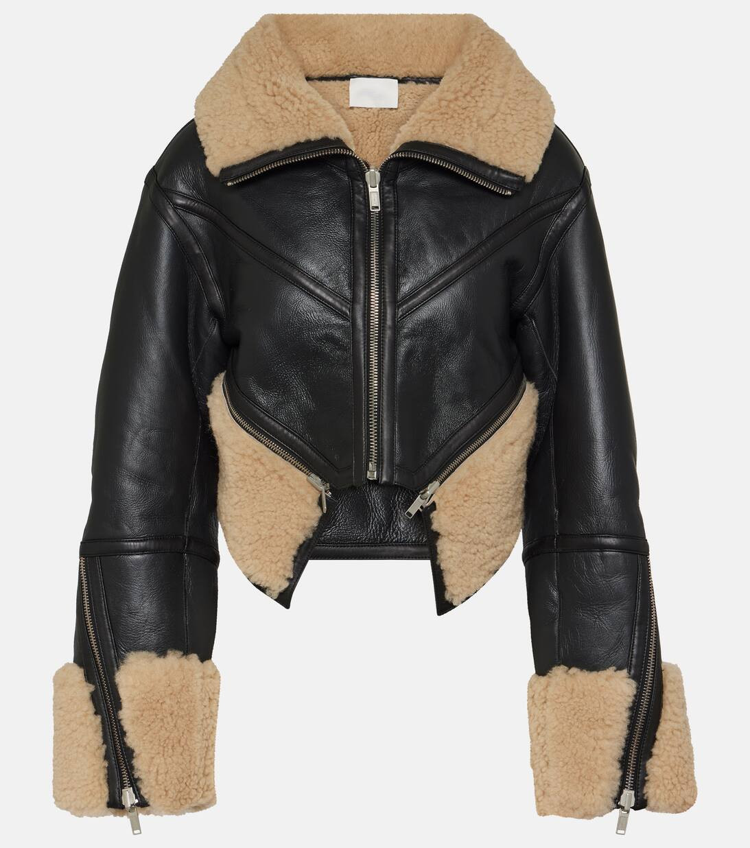 Reversible leather and shearling cropped jacket | Mytheresa (US/CA)