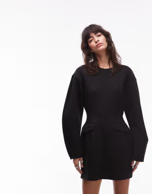 & Other Stories sculpted mini dress with volume sleeves and marked waist in black | ASOS (Global)