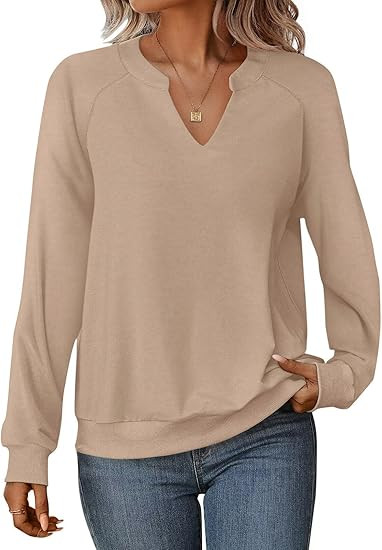 Womens Sweatshirts Long Sleeve V Neck Tops Fall Winter Basic Casual Lightweight Pullover Shirt | Amazon (US)