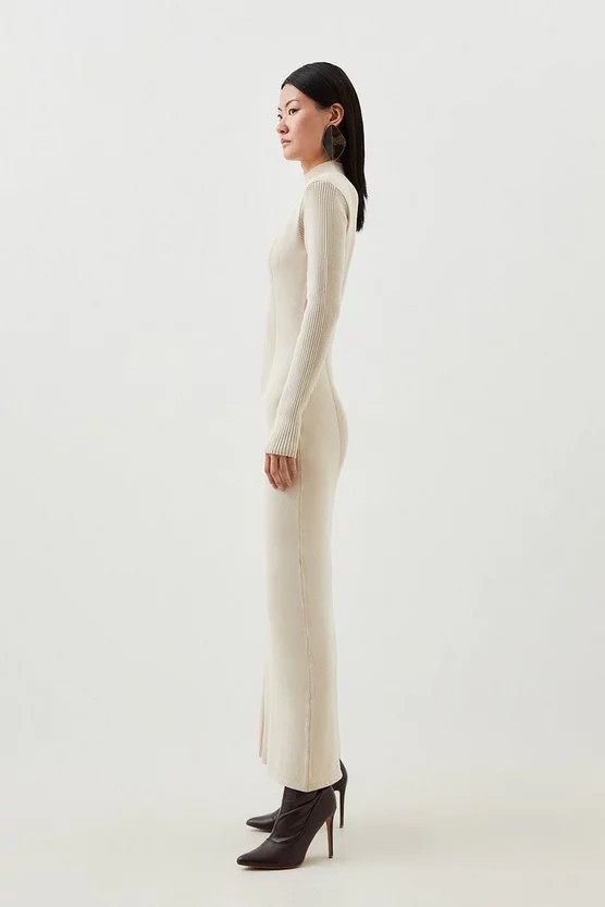 Viscose Blend Long Neck Knit Maxi Dress | Karen Millen UK + IE + DE + NL