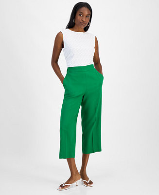 Women's Linen-Blend Pull-On Cropped Wide-Leg Pants, Exclusively at Macy's | Macy's