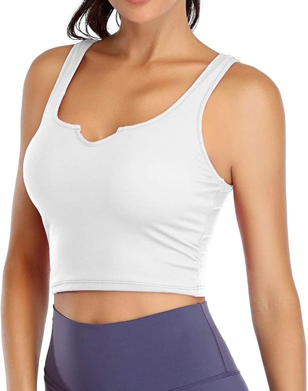 Womens Sports Bra Longline Yoga Crop Top Workout Padded Running Fitness Cropped Tank Gym Shirt | Amazon (US)