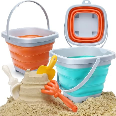 OR OR TU 6 Pcs Foldable Sand Buckets Beach Toys Set for Kids Collapsible Bucket Castle Molds Shov... | Amazon (US)