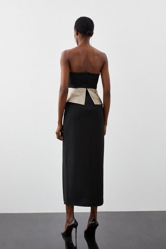 Compact Stretch Jacquard Peplum Detail Midaxi Dress | Karen Millen US