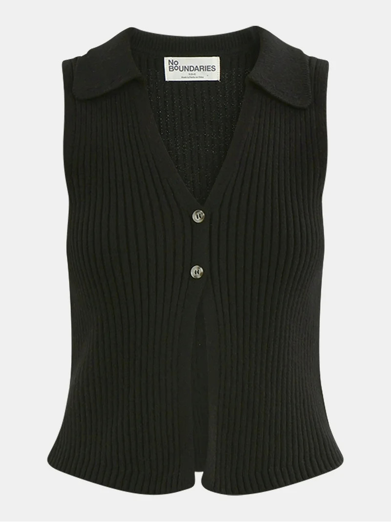 No Boundaries Button-Front Sweater Vest Top, Women's | Walmart (US)
