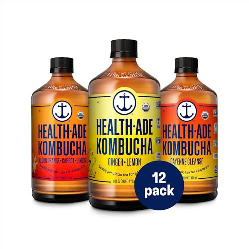 Health-Ade Kombucha Tea Organic Drink, Fermented Tea with Living Probiotics, Detoxifying Acids, Supports Gut Health, Non-GMO, Vegan, Gluten Free, 12 Pack (16 Fl Oz Bottles), Ginger Lovers Variety Pack | Amazon (US)