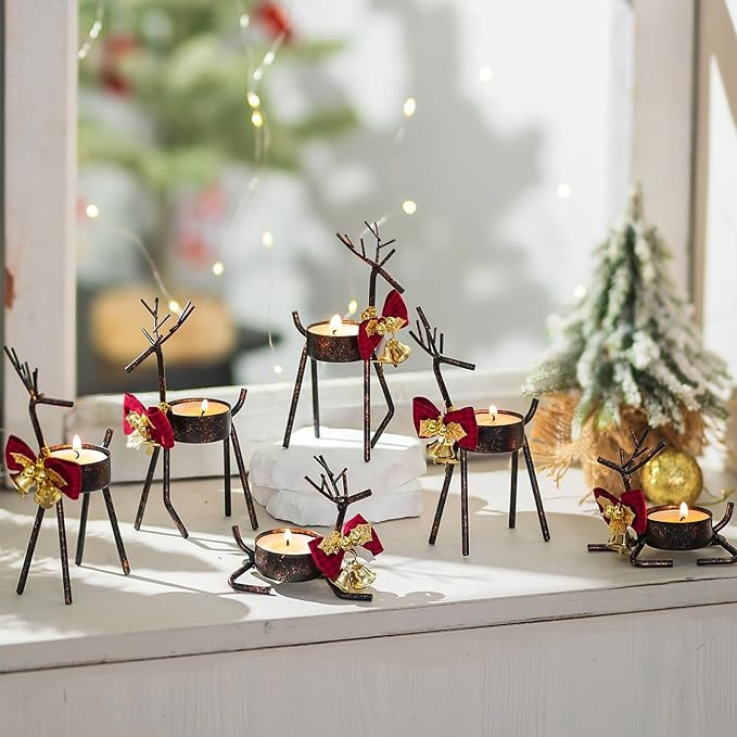 Christmas Reindeer Tealight Candle Holder: 6 Pcs Black Reindeer Decoration for Window & Table | Amazon (US)