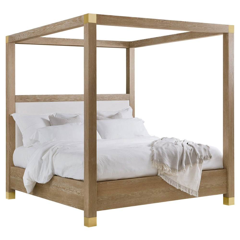 Diana Modern Classic Brown Oak Canopy Bed - King | Kathy Kuo Home