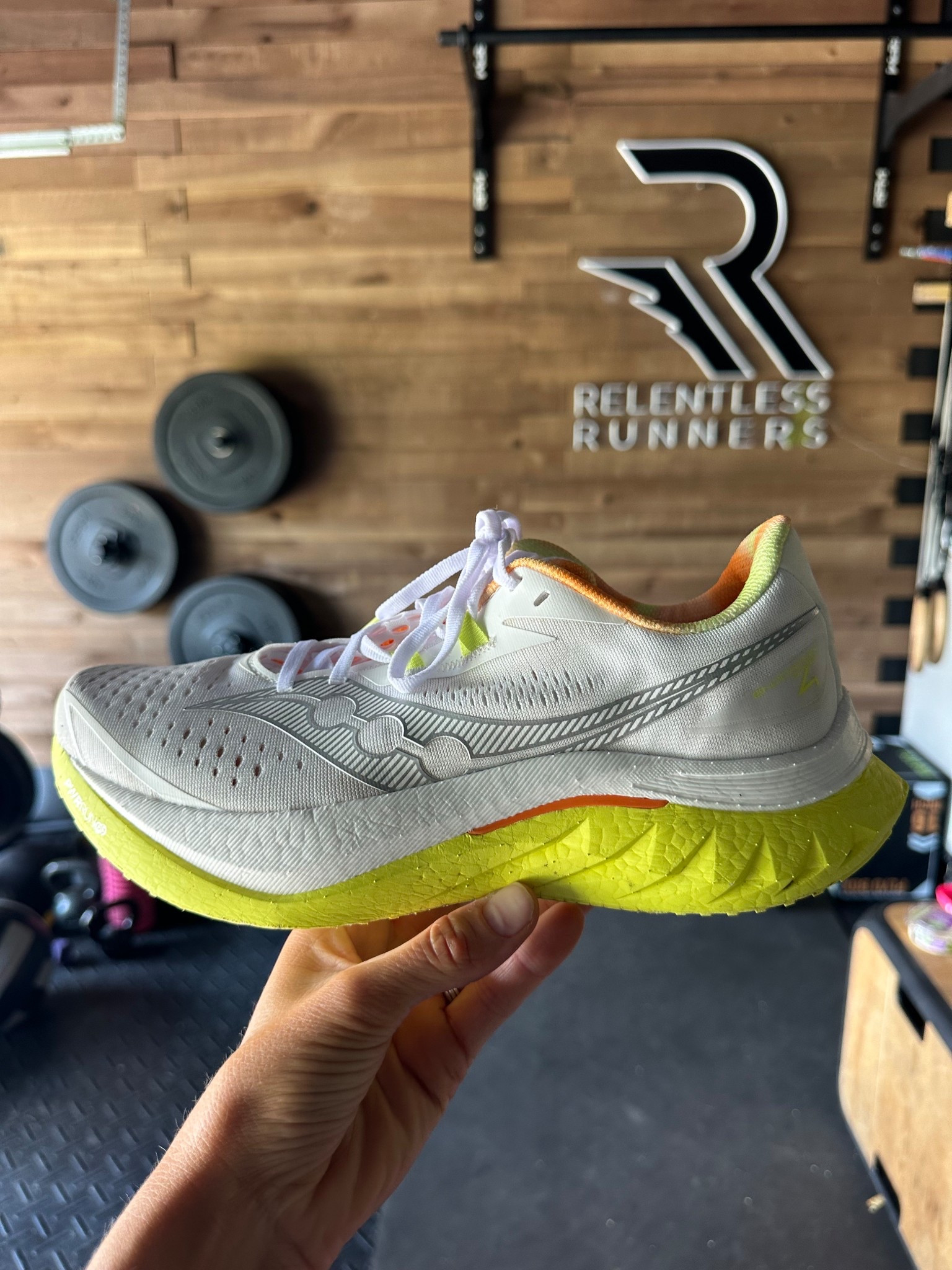This is the shoe I do all of my speed workouts in! It’s the Saucony Endorphin Speed 4 and I’ve used it for the last couple years and LOVE it! 