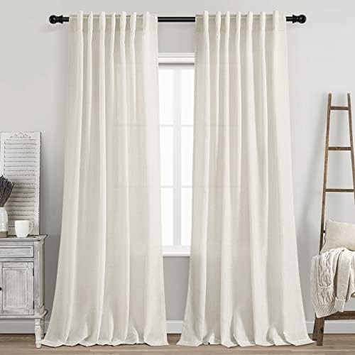 Cream Natural Linen Curtains 90 Inch Length 2 Panels Set for Living Room Rod Pocket Back Tab Plea... | Amazon (US)