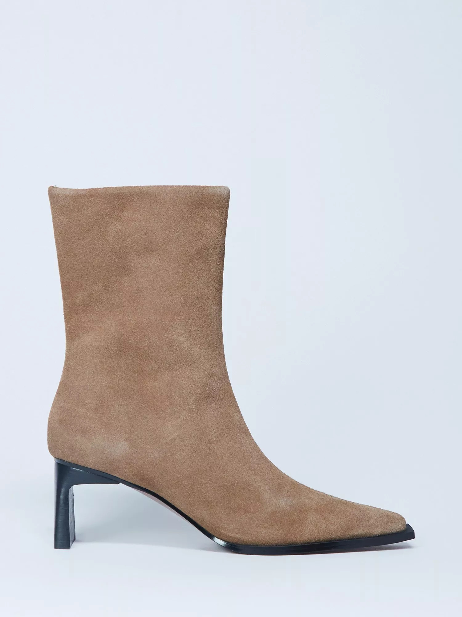 Topshop Nadie Chisel Toe Suede Ankle Boots, Beige | John Lewis (UK)