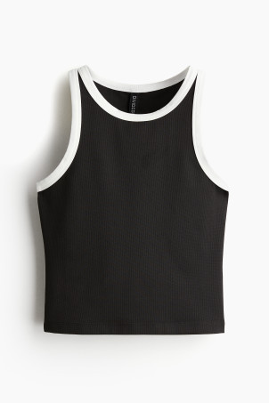 Ribbed Tank Top - Round Neck - Sleeveless - Cream/black - Ladies | H&M US | H&M (US + CA)