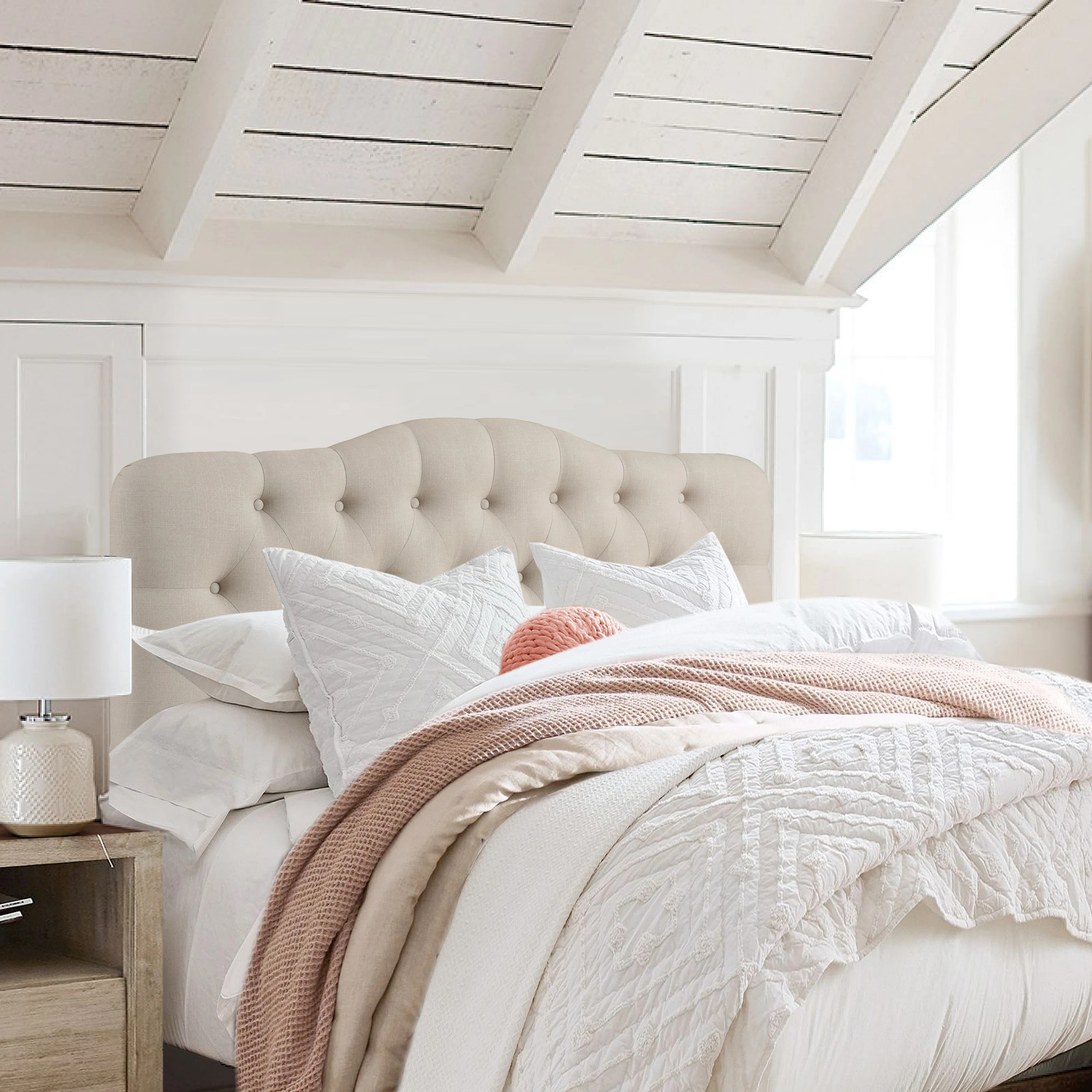 Adjustable Height Headboard with Linen Upholstery and Button Tufting for Bedroom | Wayfair North America