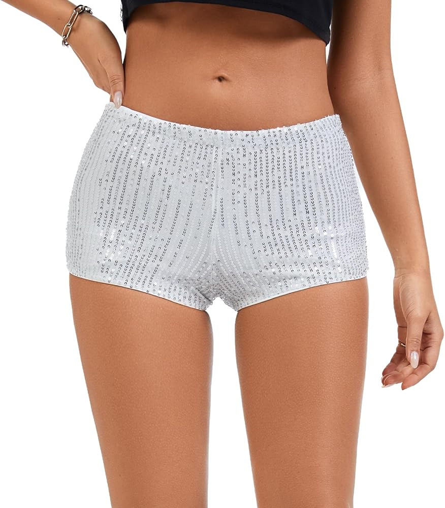Women's Sparkly Sequin Micro Shorts Sexy Low Rise Y2k Sparkle Rave Party Booty Shorts Glitter Min... | Amazon (US)