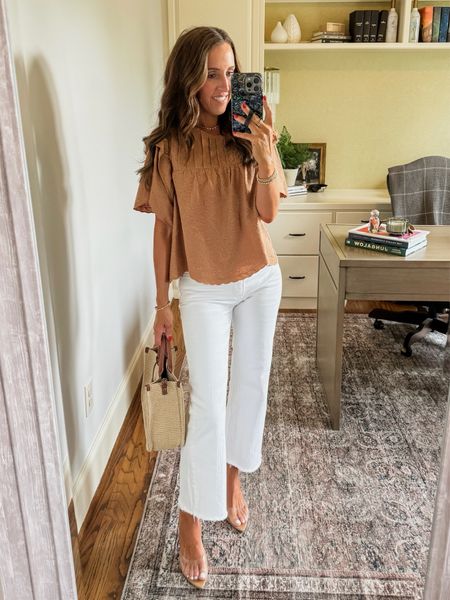 White denim. Eyelet top. Summer style. Clear heeled sandals. Straw bag. Nordstrom. Abercrombie denim.
Top XS. Denim TTS. Sandals TTS

#LTKSeasonal #LTKfindsunder100 #LTKover40