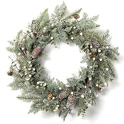 LOHASBEE Artificial Christmas Wreath, 24" Pine Cone Grapevine Flocked Glitter Fir Wreath with Whi... | Amazon (US)