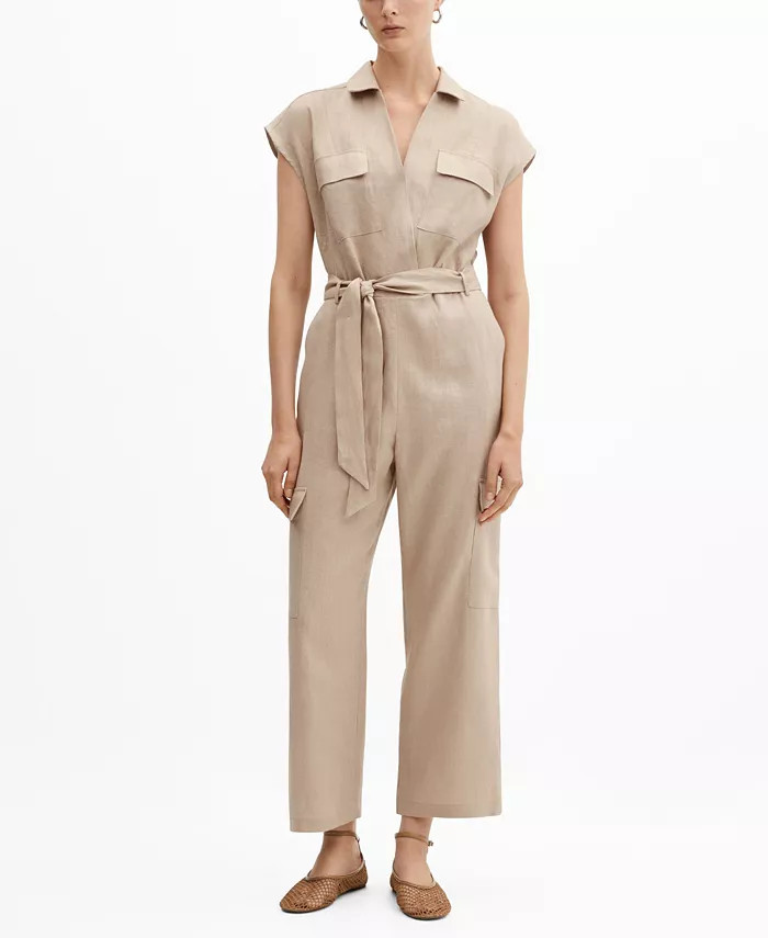 MANGO Women's Cargo-Style Linen Jumpsuit - Macy's | Macy's