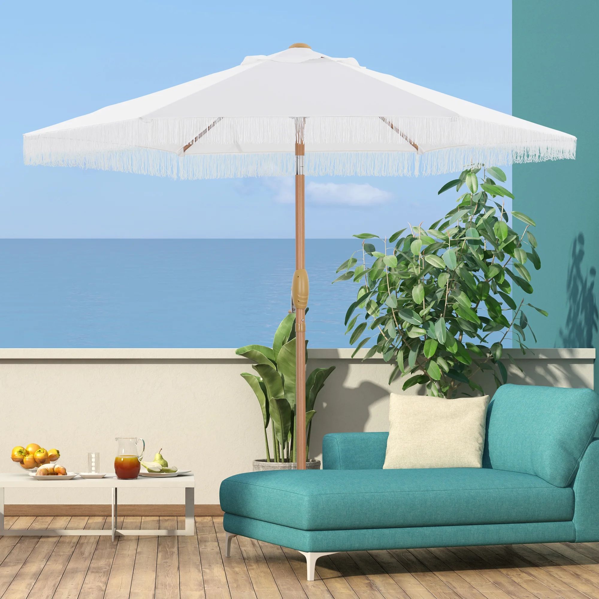 Autlaycil 7.5 ft Patio Umbrella with Fringe, Beach Pool and Yard, White | Walmart (US)
