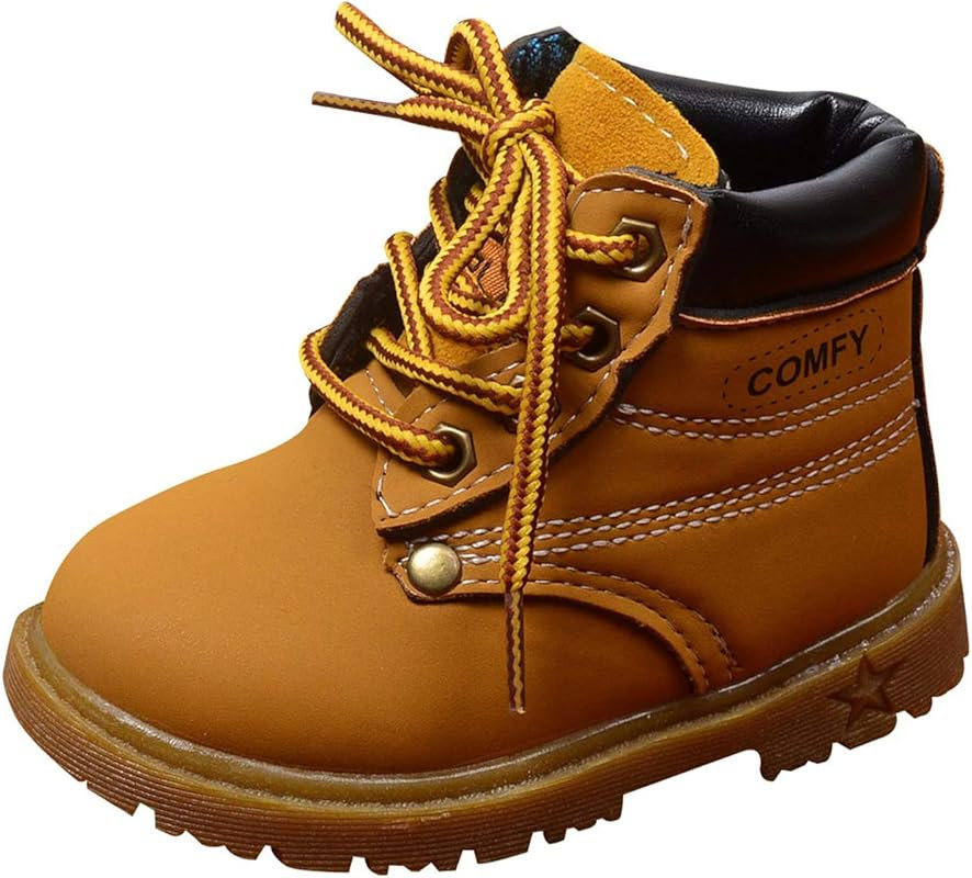 Happy Cherry Baby Winter Ankle Boots Leather Waterproof Lace Up Boots Flat Boots | Amazon (US)