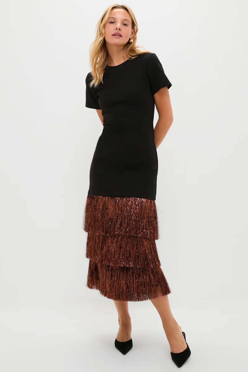 Black & Bronze Metallic Fringe Francie Short Sleeve Maxi Dress | Tuckernuck (US)