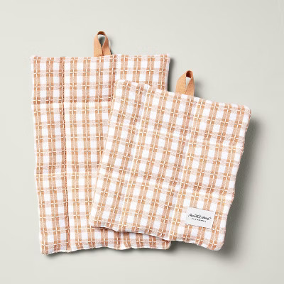 2pc Textured Gingham Potholder Set Blush - Hearth & Hand™ with Magnolia | Target