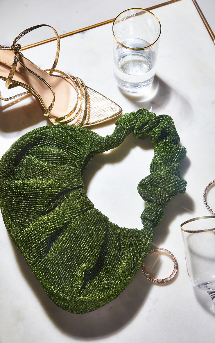 Green Glitter Extreme Ruched Handle Shoulder Bag | PrettyLittleThing CAN