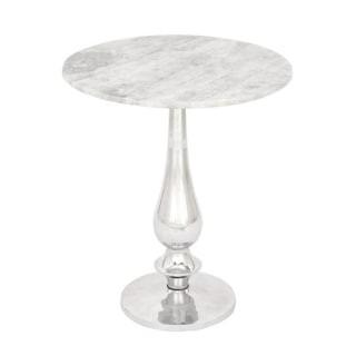 White Marble Round Accent Table with Silver Aluminum Pedestal Stand | The Home Depot