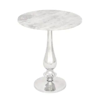 White Marble Round Accent Table with Silver Aluminum Pedestal Stand | The Home Depot