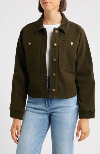 Wit & Wisdom Corduroy Collar Denim Jacket in Winter Moss at Nordstrom Rack, Size X-Small | Nordstrom Rack