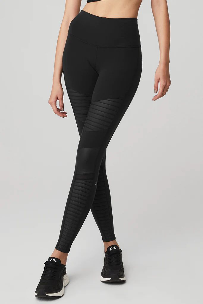 High-Waist Moto Legging - Black/Black Glossy | Alo Yoga