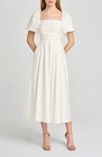 Lucy Ruched Puff Sleeve Midi Dress | Nordstrom